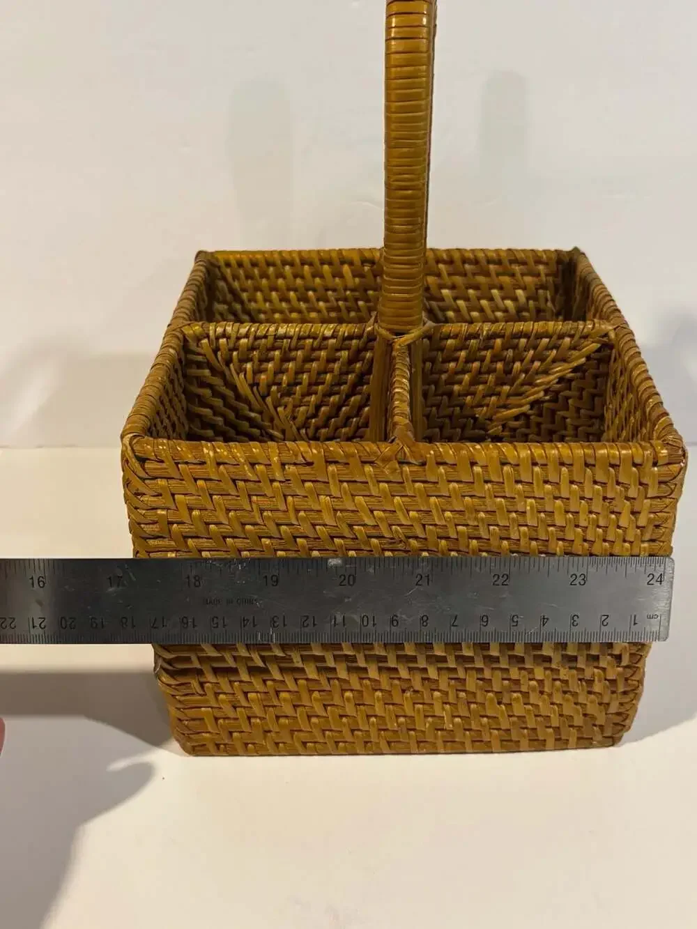 Kouboo Loma Rattan Bottle Caddy with Handle 4 Utensil Organizer Honey Brown